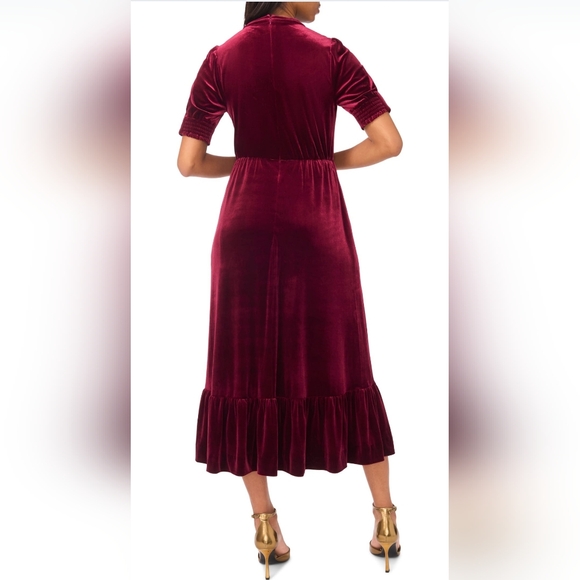 NWT - Halogen "Merlot" Velvet Stretch Flounce Hem Lined Midi Dress - Size XL - Picture 2 of 16